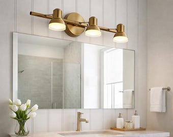 Modern LED Vanity Mirror Light with Rotatable Heads, Copper Finish Wall Lamp for Bathroom