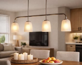Modern 4-Light Pendant Ceiling Light with White Frosted Glass Shades, Elegant Hanging Lighting Fixture