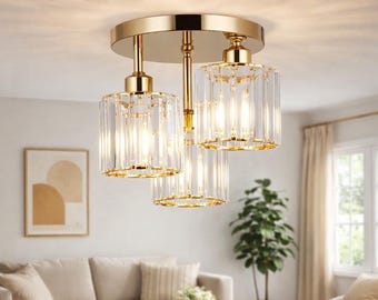 Modern Semi-Flush Mount Ceiling Light with Gold Finish and Crystal Glass Shade
