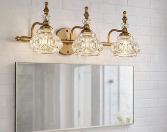 Modern Gold Crystal Wall Lamp with LED Lighting, Luxury Mirror Front Fixture