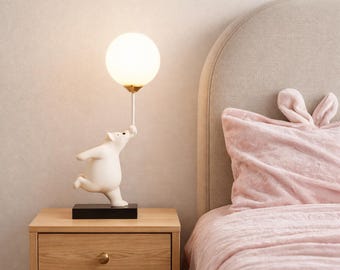 Cartoon Bear Table Lamp for Kids Bedroom, Bedside Night Light for Study Reading