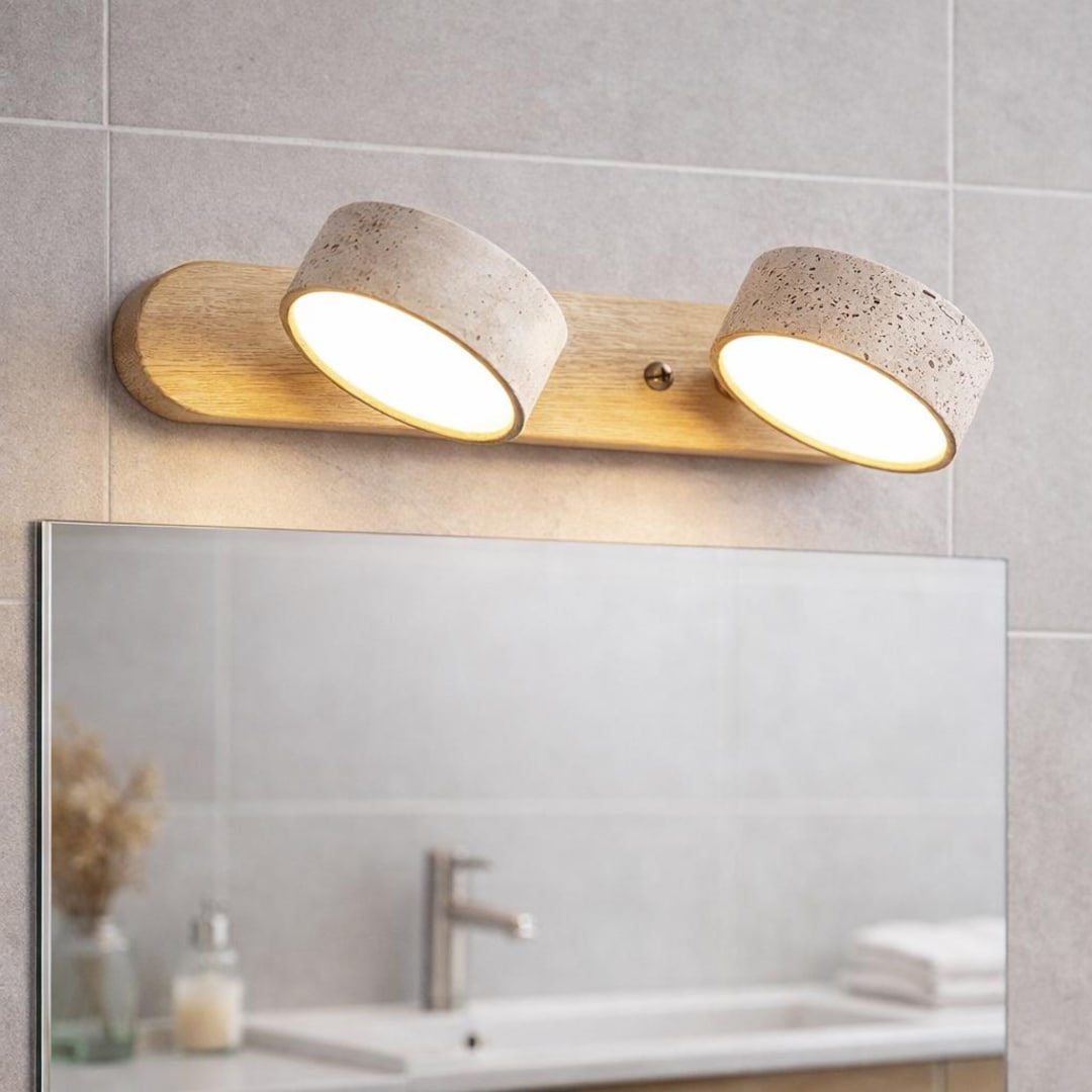 Wabi Sabi Travertine Wall Light With Dual Rotating LED, Modern Stone ...