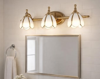 Vintage Style LED Vanity Mirror Light with Glass Shade, Wrought Iron Wall Lamp for Modern Bathroom Decor
