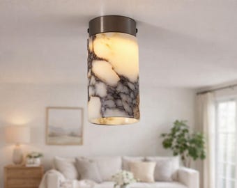 Natural Stone LED Ceiling Light, Marble Finish Hanging Lamp for Living Room