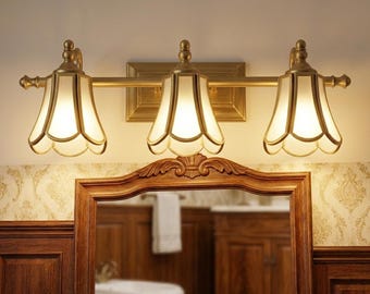 Nordic Brass Glass Wall Sconce Vintage Light for Bedroom Bathroom Mirror