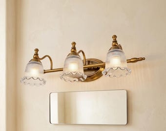 3-Light Bronze Glass Wall Sconce, Modern Vanity Light for Bathroom Bedroom Mirror Decor