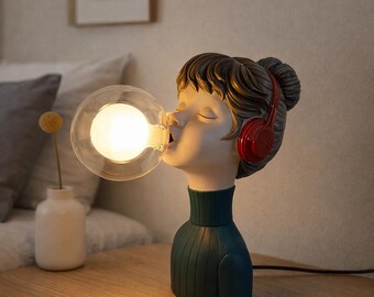 Nordic Resin Girl Table Lamp, Modern LED Bedside Night Light for Princess Bedroom