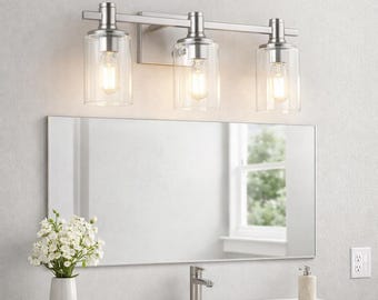 Modern 3-Light Bathroom Vanity Wall Light with Metal Frame and Glass Shades