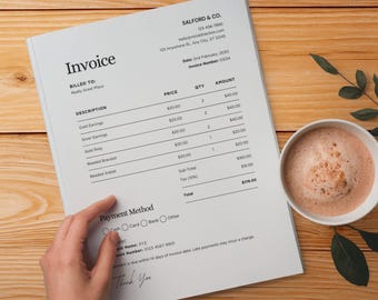 Canva Edit Invoice Template, Editable Invoice in Canva, Minimalist Small Business Invoice, Printable Billing Form,  Instant Download