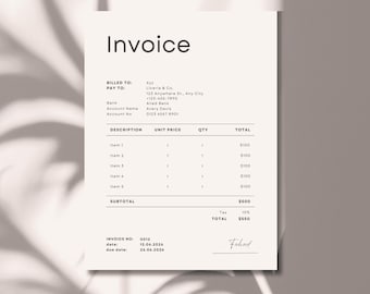 Minimalist Canva Edit Invoice Template. Editable Invoice Template. Modern Clean Billing Form. Small Business Invoice, A4 & US Letter