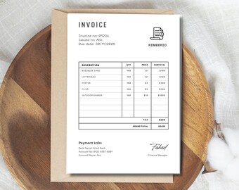 Editable Invoice Template for Small Business, Printable Custom Order Form, Modern Invoice Form PDF,  A4 & US Letter, Instant Download,