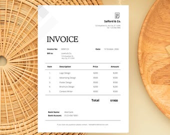 Canva Edit Invoice Template. Editable Invoice Template Canva. Minimalist Business Invoice, Small Business Billing Form. Instant Download PDF