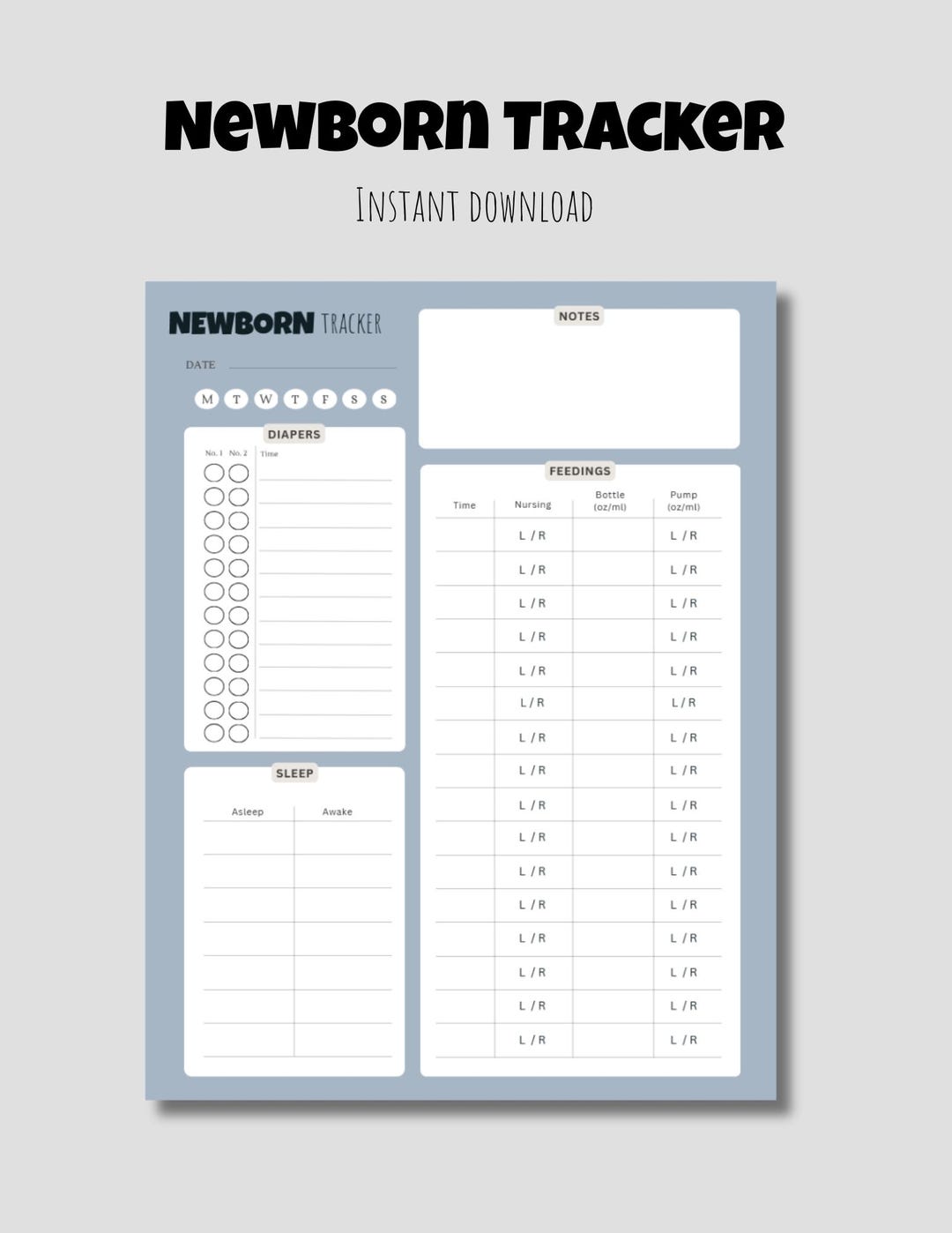 Newborn Daily Tracker Printable | Baby Feeding, Diaper & Sleep Log - Etsy