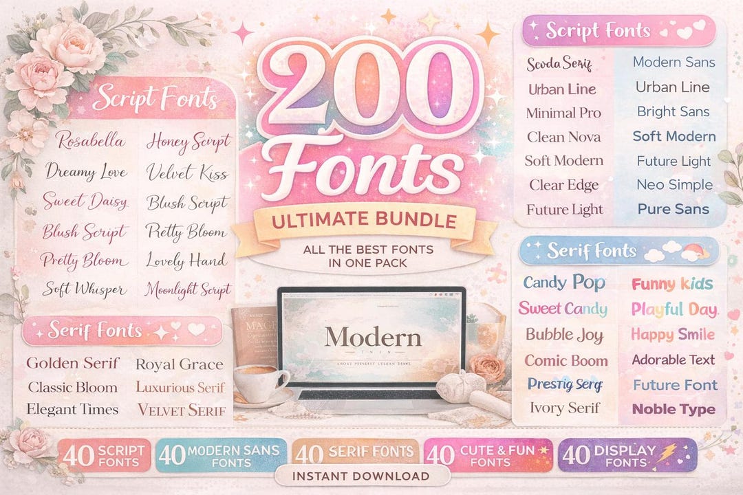 200 Fonts Bundle SALE | Modern Branding Fonts Pack | Elegant Luxury ...