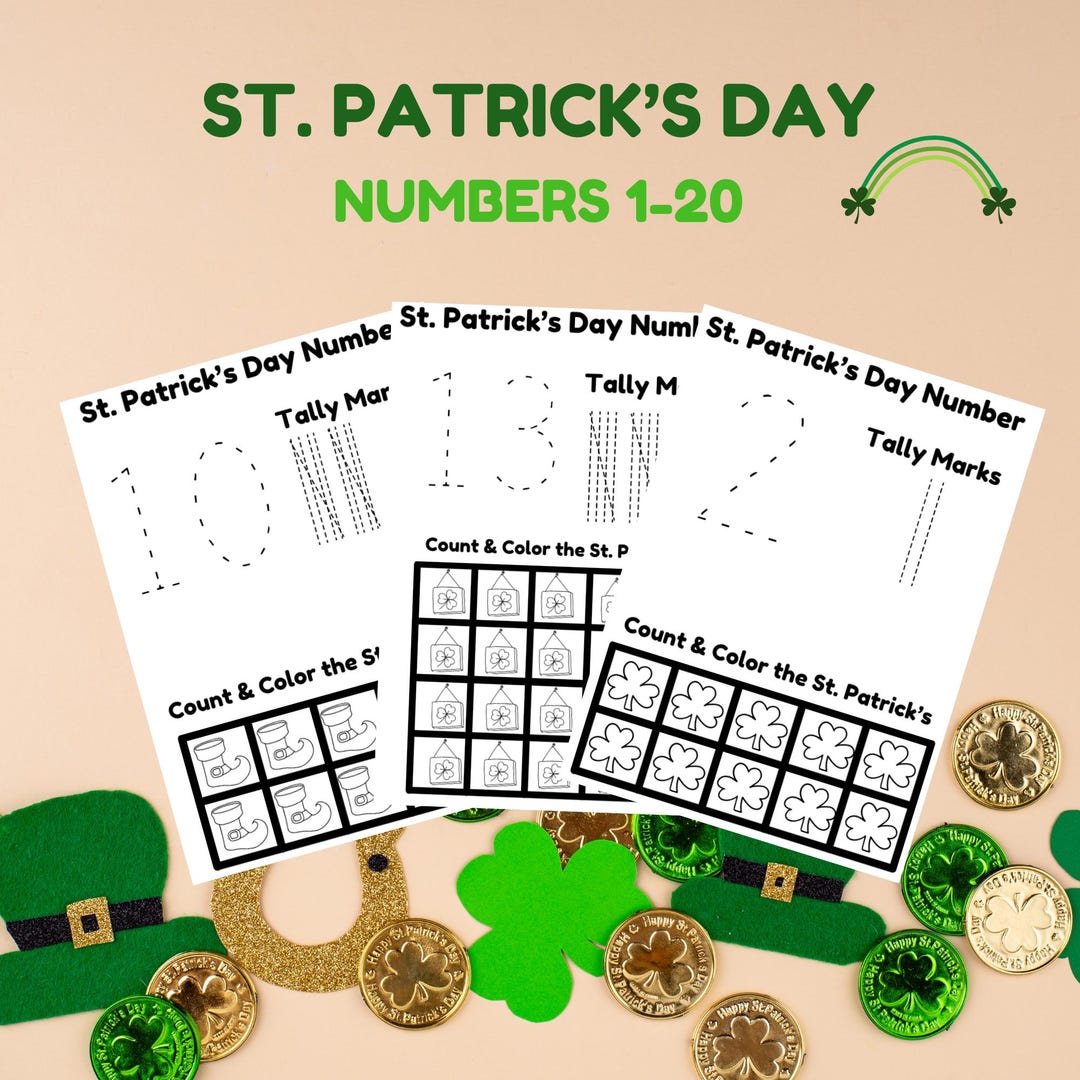 St. Patrick's Day Numbers 1-20: Tracing, Counting, and Tally Marks ...