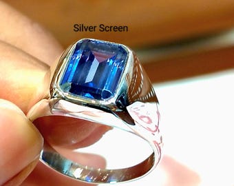 Dikke zilveren zegelring, octagonblauwe tanzaniet vetgedrukte mode-sieraden voor heren.