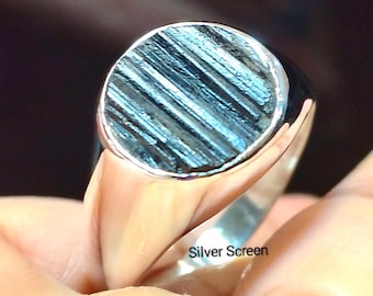 Black Tourmaline Sterling Silver Signet Ring, Raw Crystal Protection Statement Ring