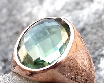 Ring van 925 sterling zilver met groene toermalijn, handgemaakte edelsteenring, ovale toermalijnring, geboortesteenring van oktober, opvallende ring