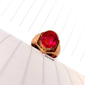 Grote robijnrode statementring, gewaagde koperen cocktailring, rond geslepen boho-sieraden afbeelding 11