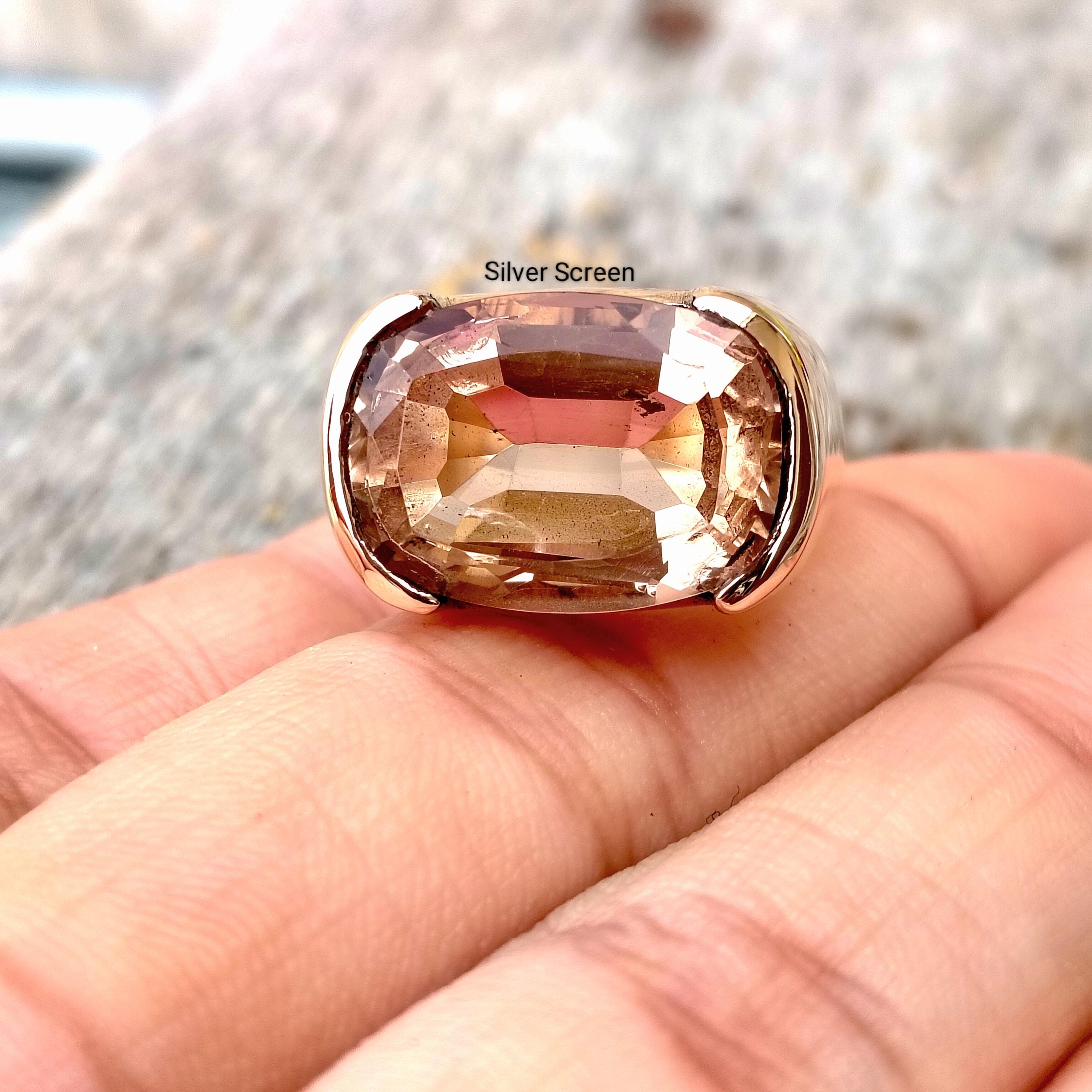 Chunky Morganite Ring Cushion Cut Peach Gemstone Statement 14K Gold…