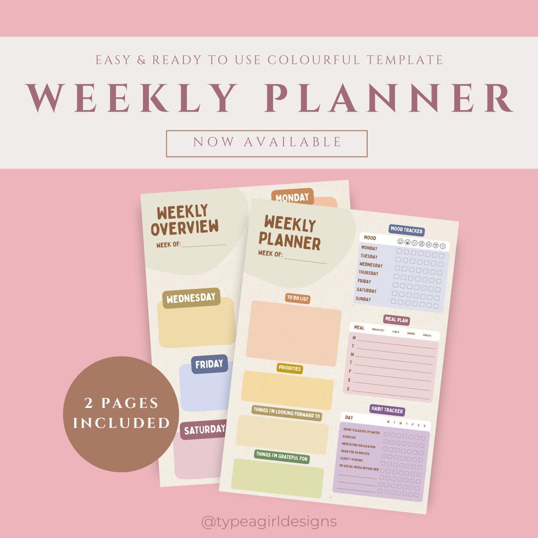 Weekly Planner Template Printable PDF | Weekly Schedule Colourful | To ...