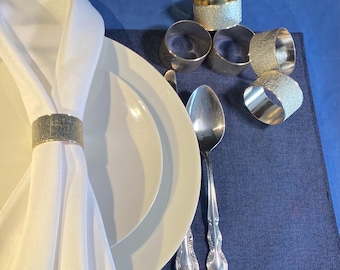Vintage Gold Tone Napkin Rings Set of 8 | Brushed Metal Textured Napkin Holders | Mid Century Table Decor
