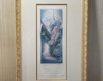 Paul Cloutier Signed Limited Edition Etching “Forest Castle”, Vintage Framed Art Print, Numbered Embossed Wall Decor