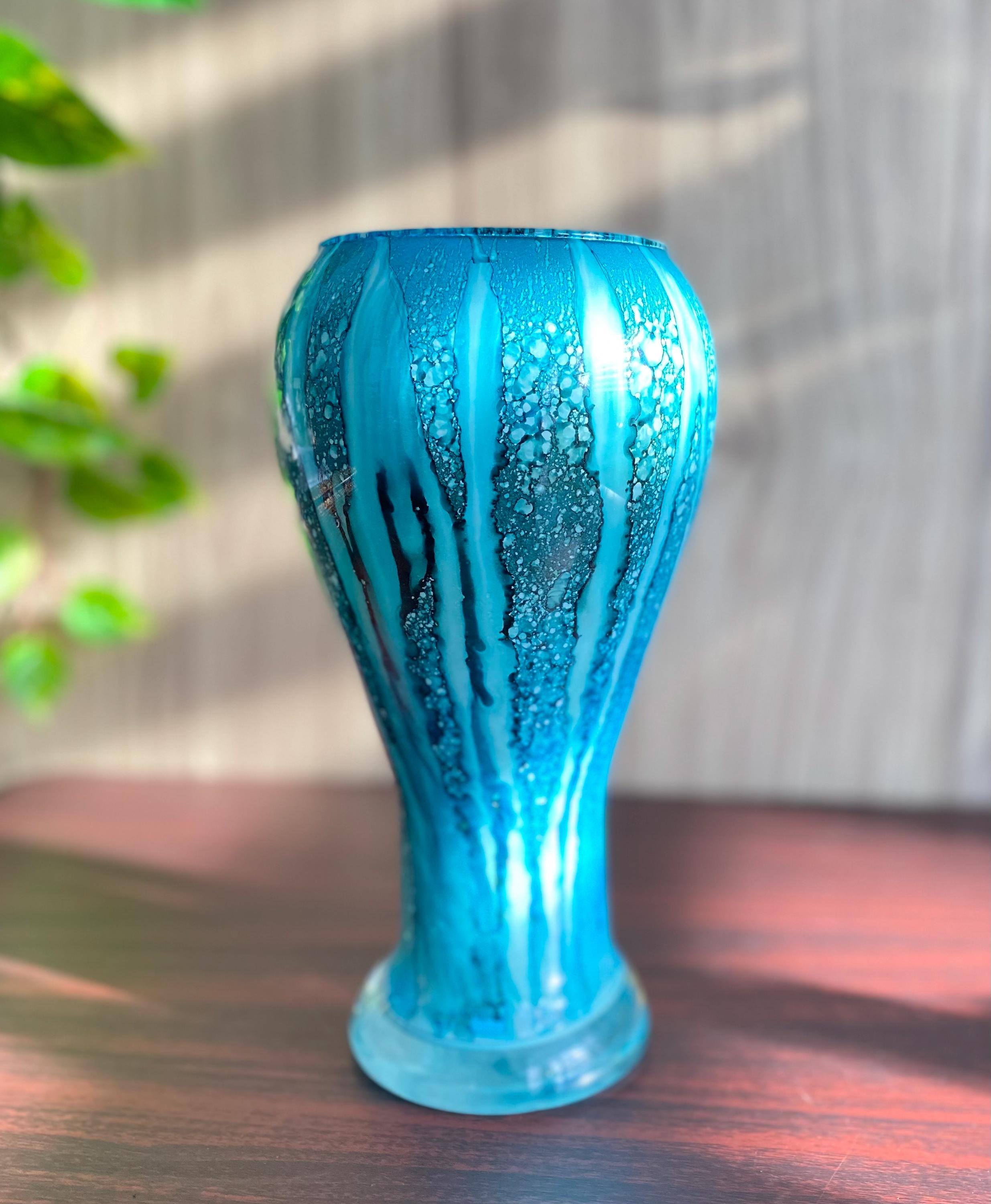 Pot En Verre Bleu Décoré - Déco Maison Vintage - Sans Marque