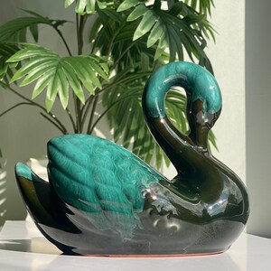 Vintage Blue Mountain Pottery Swan Planter | Teal Green Drip Glaze Ceramic Swan | Canadian Mid Century Decor