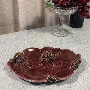 Vintage Divided Serving Dish Japan Brown Fruit Plate Ceramic Appetizer Tray Rustic Kitchen Decor