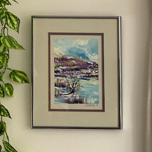 Vintage Original Winter Landscape Painting 1982 – Signed Dubaron – Framed Blue Purple Snow Scene