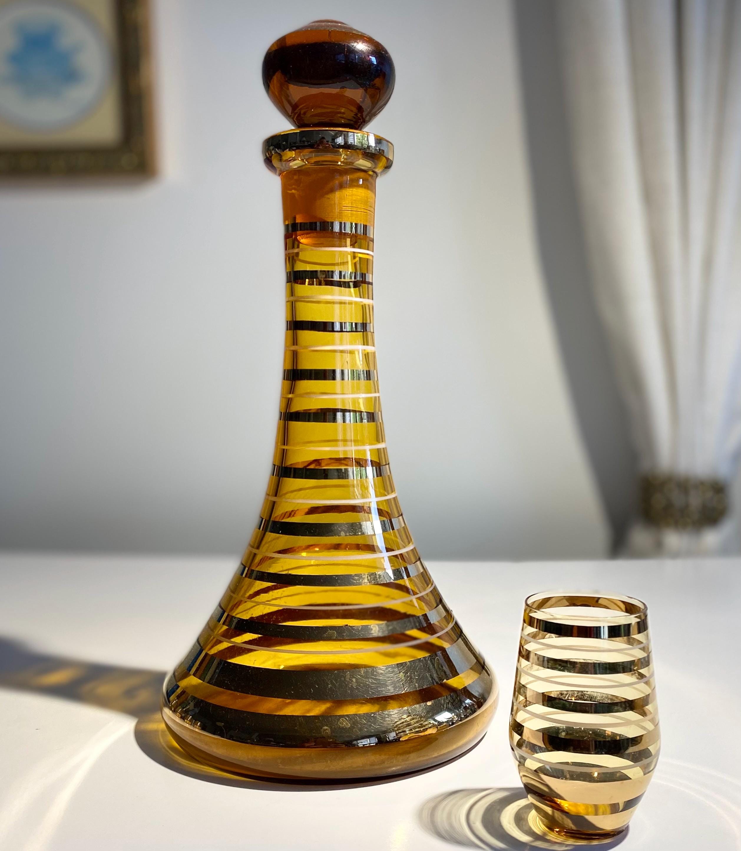 Mid Century Amber Glassware Decanter - Etsy