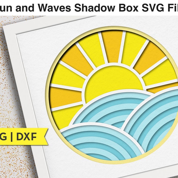Sun and Waves Shadow Box SVG Files for Cricut Projects, Beach Shadow Box Template, DIY Summer Decor, Layered Cardstock SVG, Beach House Sign