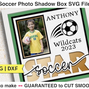 Moldura de foto de caixa de sombra SVG de futebol, moldura de decoração esportiva DIY, arquivos SVG para projetos Cricut, ideia de scrapbooking esportivo, presente de time de futebol