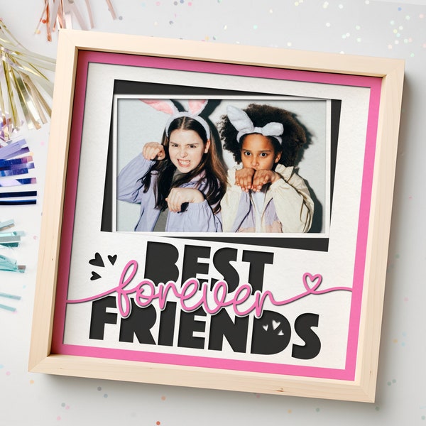 Best Friends Shadow Box SVG Files for Cricut Projects, Multi Photo Frame SVG Gift for Friend, Customizable 3d SVG Picture Frame Cut Files