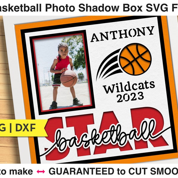 Basketball Photo Shadow Box SVG File for Cricut Projects, 3d Layered SVG Basketball Picture Frame Cardstock Art, Papercut Sports Room Decor
