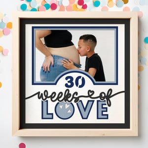 Grossesse semaines d'amour Shadow Box Fichiers SVG, cadeau SVG pour la fête des mères, naissance et nouvelle maman compte à rebours de la grossesse personnalisable cadre photo 3D SVG