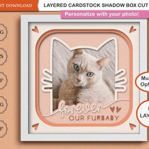 3D Shadow Box SVG Cat Photo Frame SVG Cat Remembrance Gift for Cat Lovers Memorial Gift for Cat Mom layered 3d cardstock svg file for Cricut