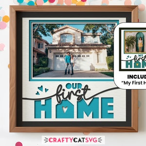 Pliki SVG Housewarming Shadow Box dla projektów Cricut, spersonalizowany prezent dla nowego właściciela domu w ramce na zdjęcia SVG, nasz pierwszy projekt SVG 3D