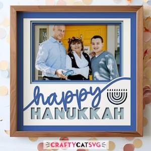 Fichiers SVG Hanukkah Shadow Box pour projets Cricut, cadre photo SVG cadeau de Hanoucca personnalisé, art du papier en couches 3D SVG, décoration juive
