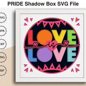 Pliki Love is Love Shadow Box SVG dla projektów Cricut, pomysły na prezentację ślubną na ślub LGBTQ, Queer Love, Pride Month SVG, 3D Layered SVG