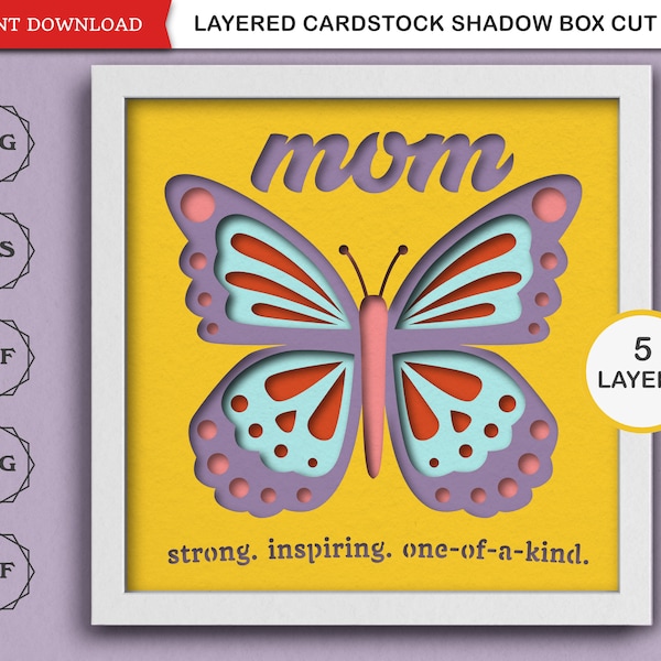 Mothers Day Shadow Box SVG 3D Layered Butterfly SVG Cricut Projects Paper Art Birthday Gift for Mom SVG Files for Cricut Shadow Box Template