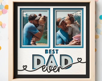 Best Dad Ever Shadow Box SVG Files for Cricut Projects, Multi Photo Frame SVG Gift for Dad, Customizable 3d Father's Day SVG Picture Frame