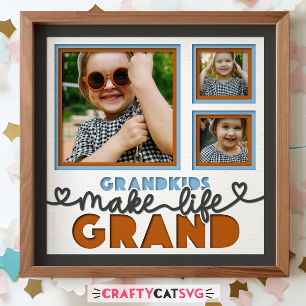 Grandma Grandpa Shadow Box SVG Files for Cricut Projects, Handmade Personalized Grandparent Gift from Kids, 3d SVG Layered Paper Cut File