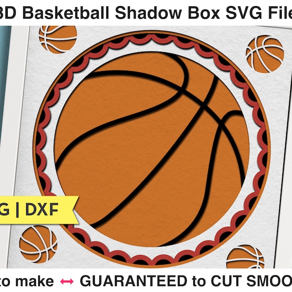 3D Basketball Shadow Box SVG Files for Cricut Projects Sports Layered 3d SVG Shadowbox Template Cut File Boys Room Decor Basketball Gift