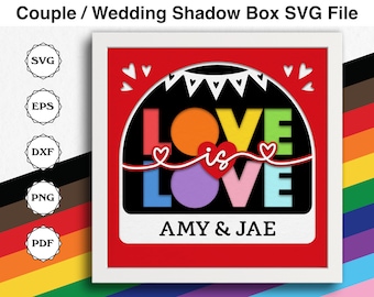 Love is Love Shadow Box SVG, Pride Month SVG Files for Cricut Projects, Handmade Wedding Gift for LGBTQ+ Wedding, Valentine's Day Shadow Box