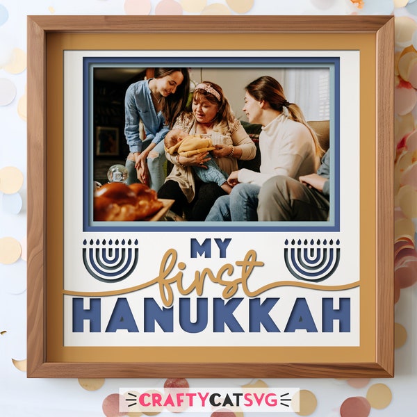 My First Hanukkah Shadow Box SVG Files for Cricut Projects, Photo Frame SVG Personalized Hanukkah Gift for Baby, 3d SVG Layered Paper Art