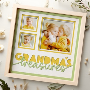 Grandma Shadow Box Archivos SVG para proyectos de Cricut, regalo SVG del día de la madre para la abuela de los nietos, marco de imagen SVG 3d personalizable