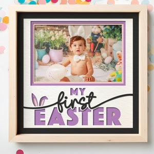 Ma première Pâques Shadow Box fichiers SVG pour projets Cricut, cadre photo SVG personnalisé décoration de Pâques pour bébé, fichiers 3D Pâques SVG Cricut