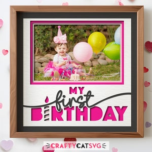 Eerste verjaardag Shadow Box SVG-bestanden voor Cricut-projecten, DIY 1e verjaardagsfeestje decor, 3D-SVG gelaagd papier handgemaakt aandenken babycadeau